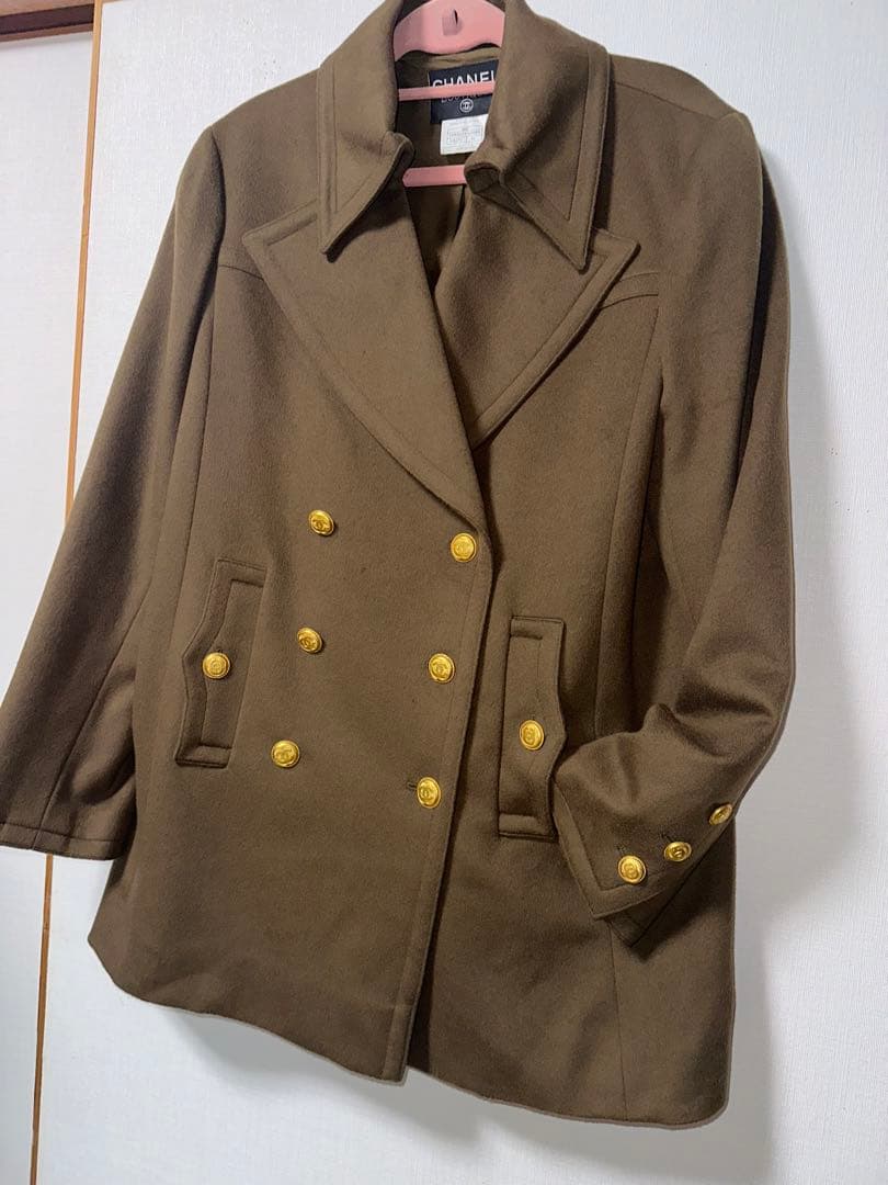 CHANEL ブラウン カシミヤ100%ウール ピーコート ゴールドボタン42