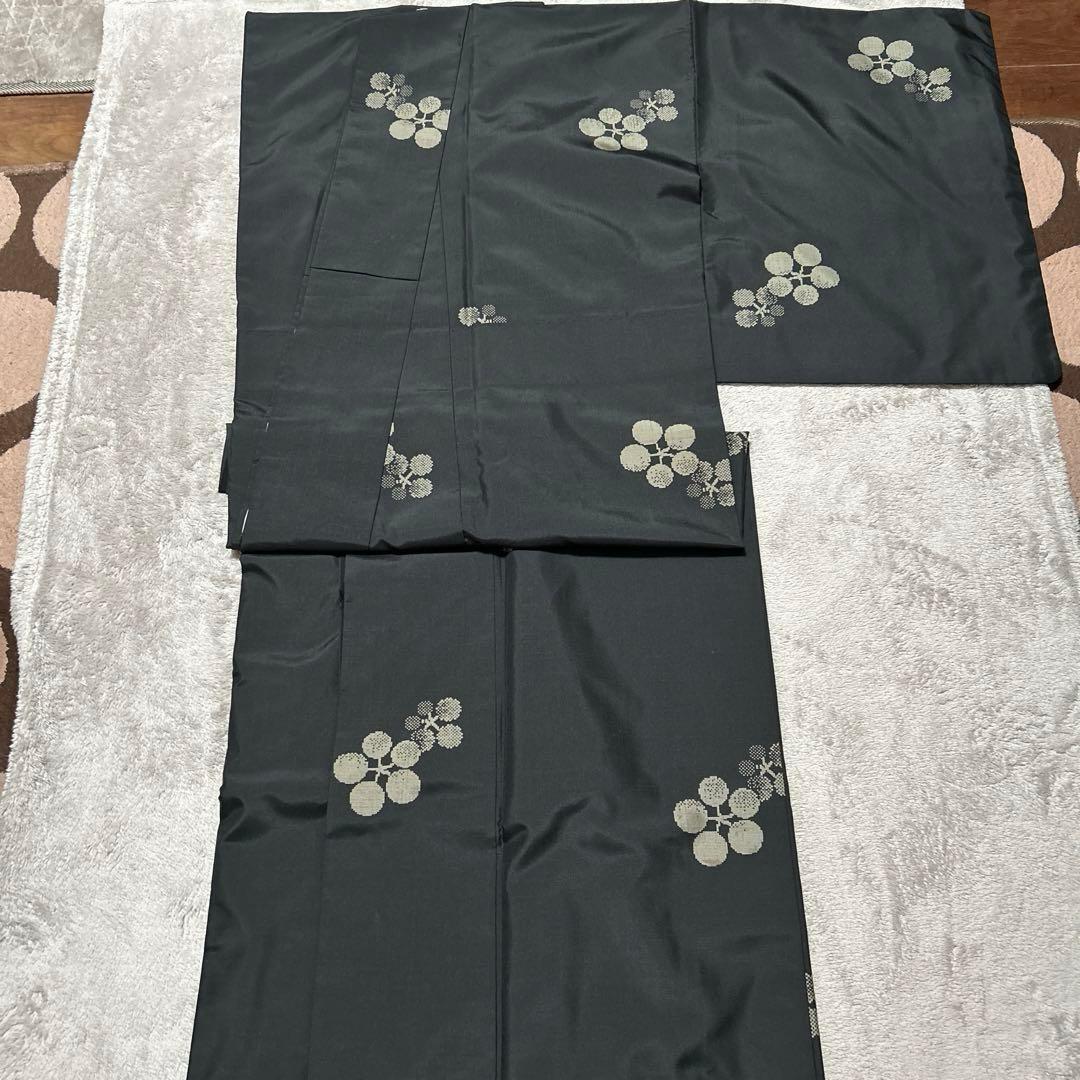 大島紬　正絹　利休梅　黒地　トールサイズ
