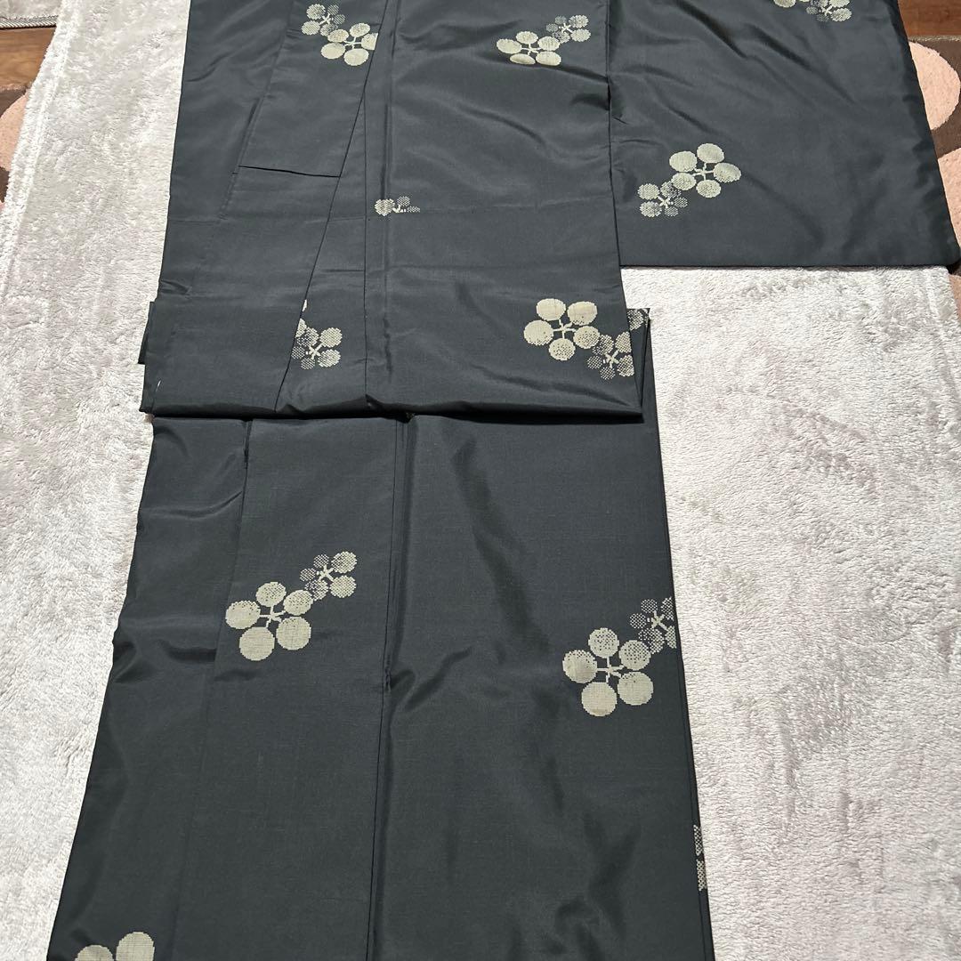 大島紬　正絹　利休梅　黒地　トールサイズ
