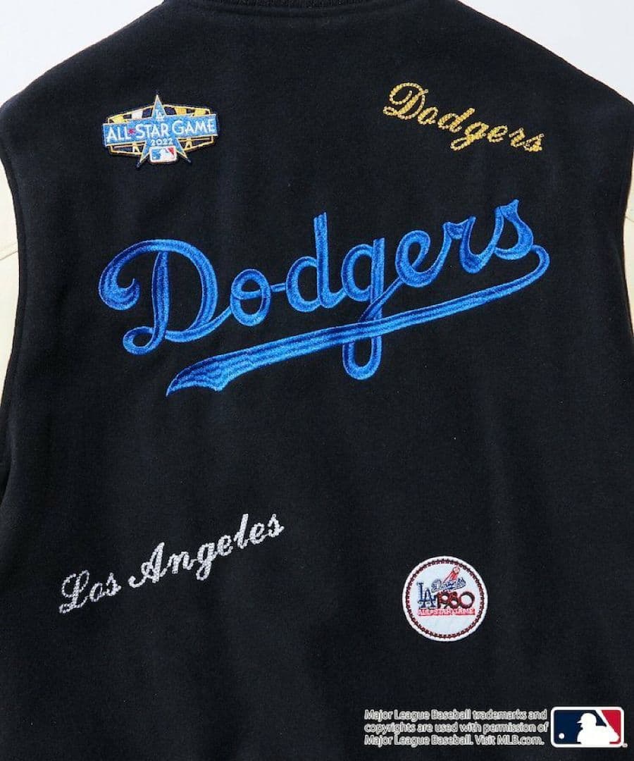 【未使用品・L】MLB◎ドジャース◎スタジャン◎刺繍ワッペン◎ネイビー×ホワイト