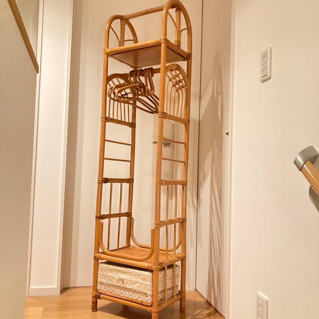 籐家具　ラタン ハンガーラック 上棚付き