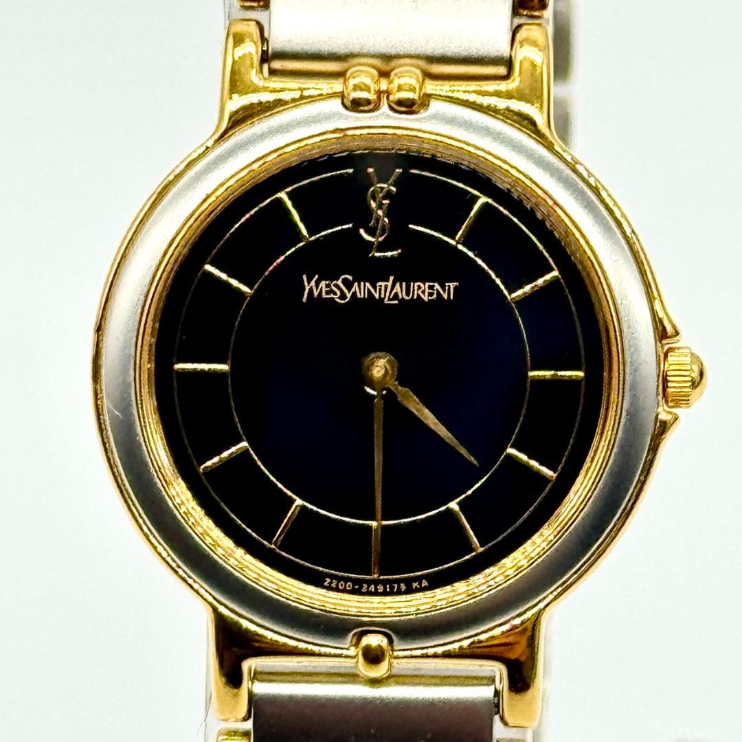 稼働品 YSL イヴサンローラン 腕時計 黒文字盤 ２針 2200-228481
