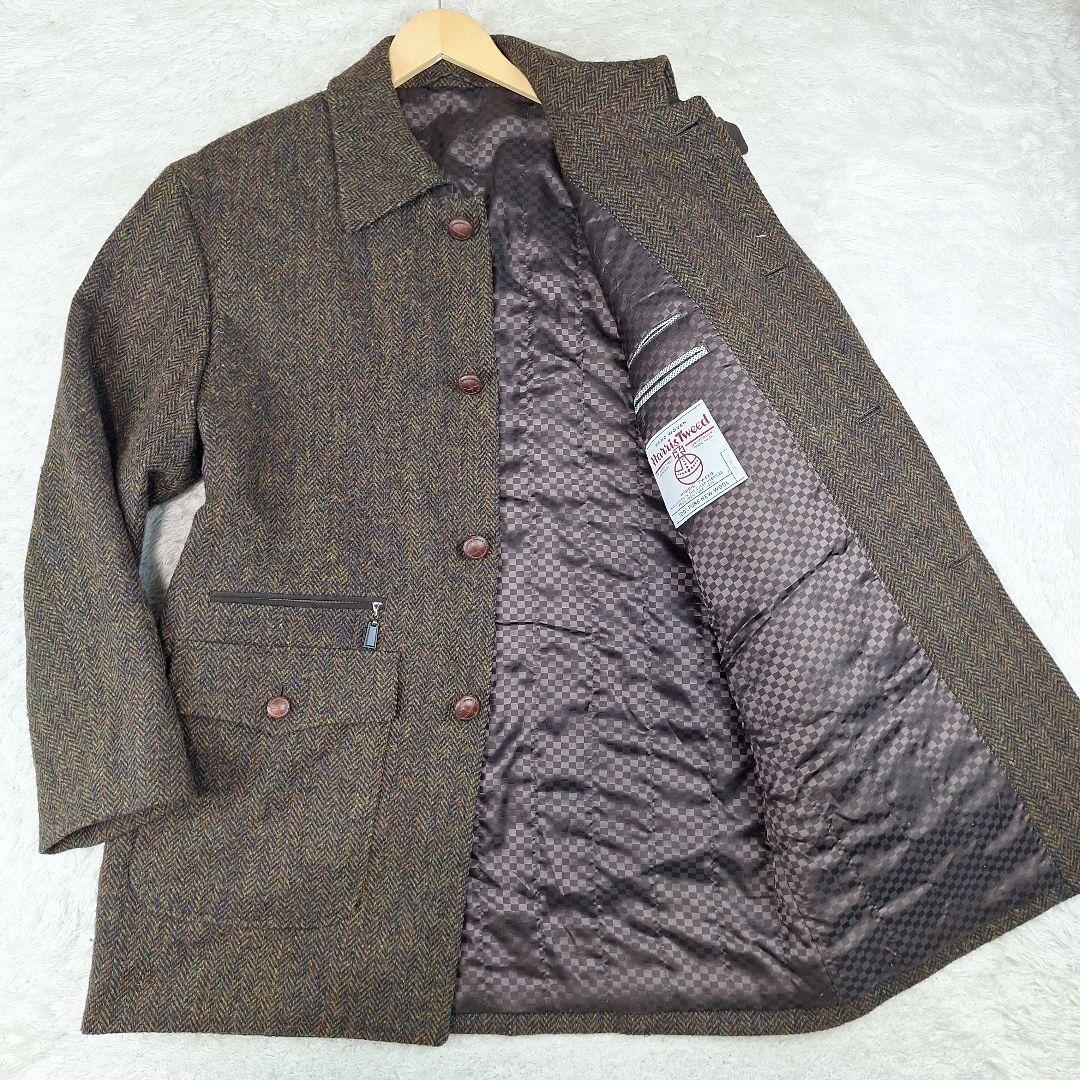 ハリスツイード　ハンティングコート　ヘリンボーン　ミックス　日本製　L