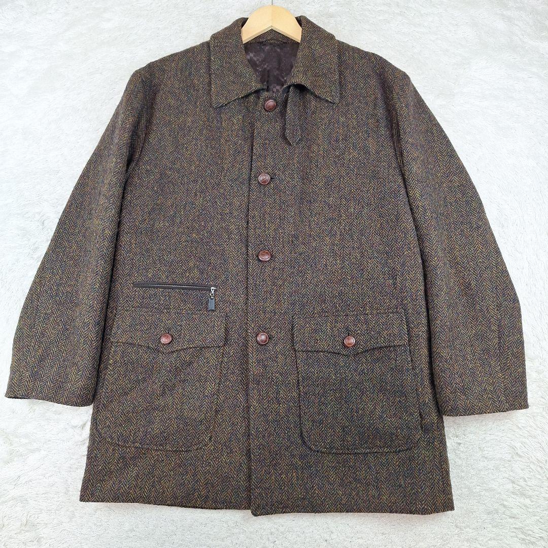 ハリスツイード　ハンティングコート　ヘリンボーン　ミックス　日本製　L