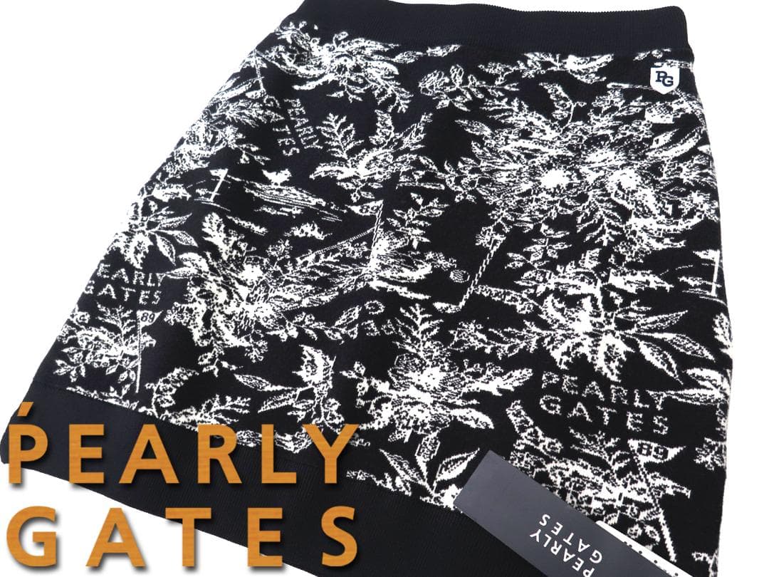 新品● パーリーゲイツ ●ウォームコットン 花柄 ニットスカート　濃紺/M