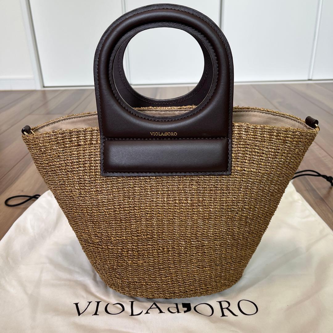 使用一回⭐︎ヴィオラドーロ　かごバッグ　ブラウン　ストラップ付き