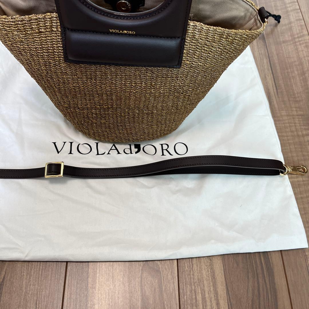 使用一回⭐︎ヴィオラドーロ　かごバッグ　ブラウン　ストラップ付き