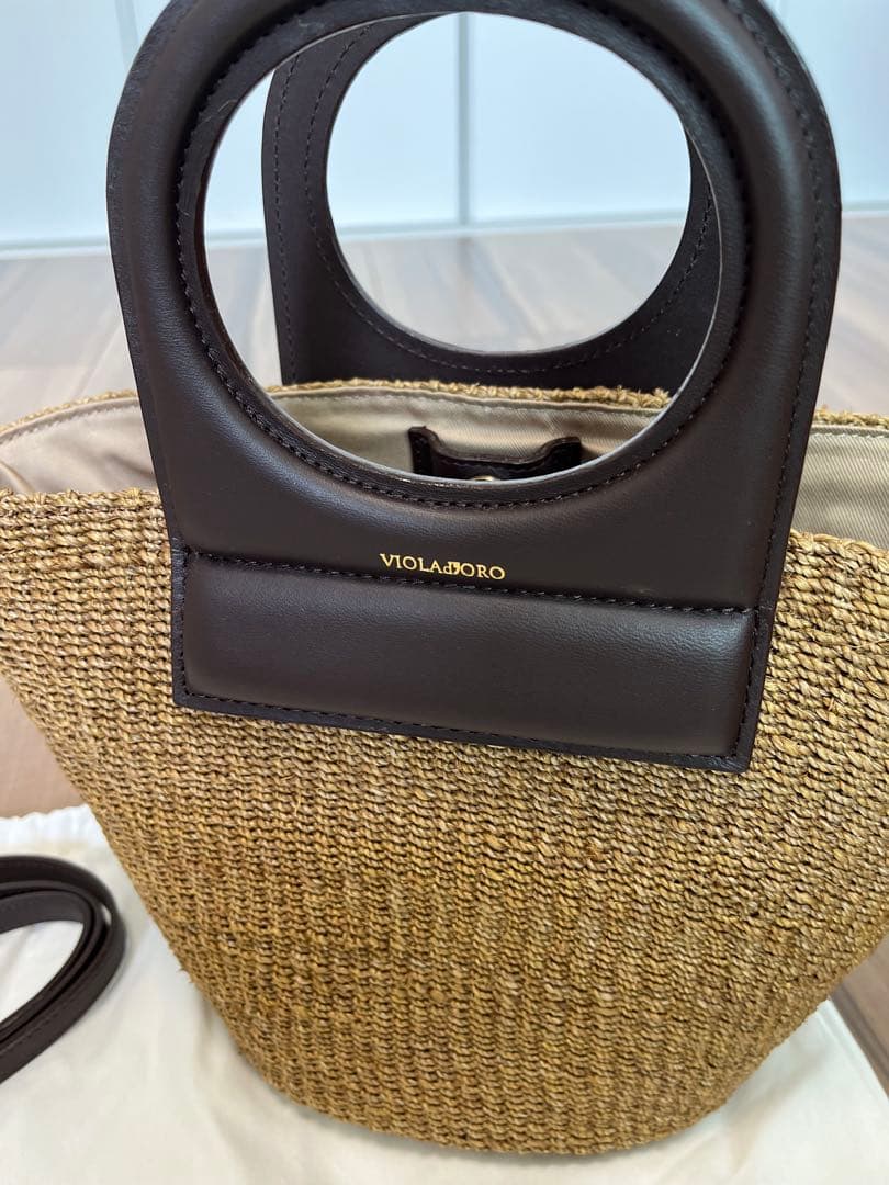 使用一回⭐︎ヴィオラドーロ　かごバッグ　ブラウン　ストラップ付き