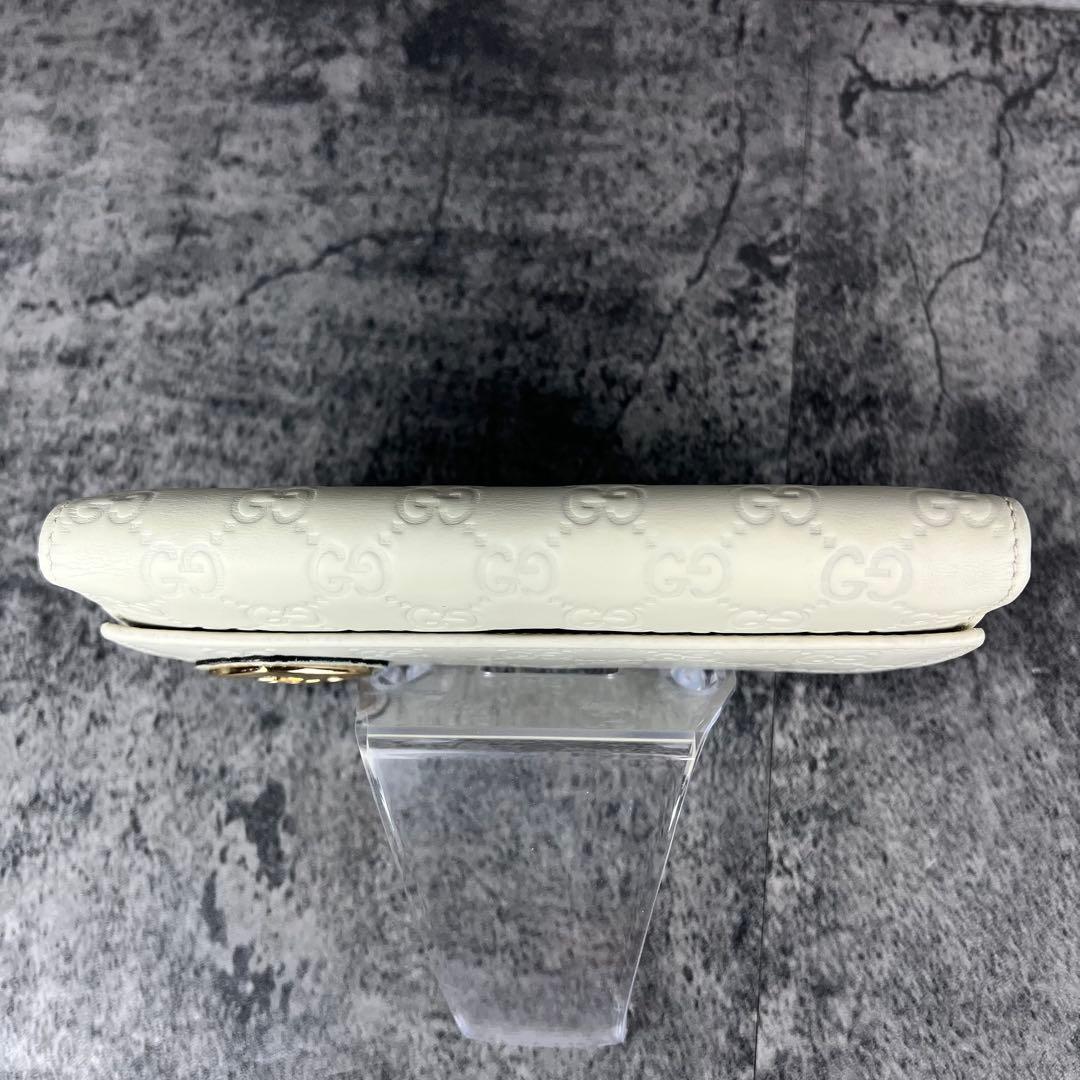 GUCCI ラブリーハート GG レザー 長財布 アイボリー W ホック