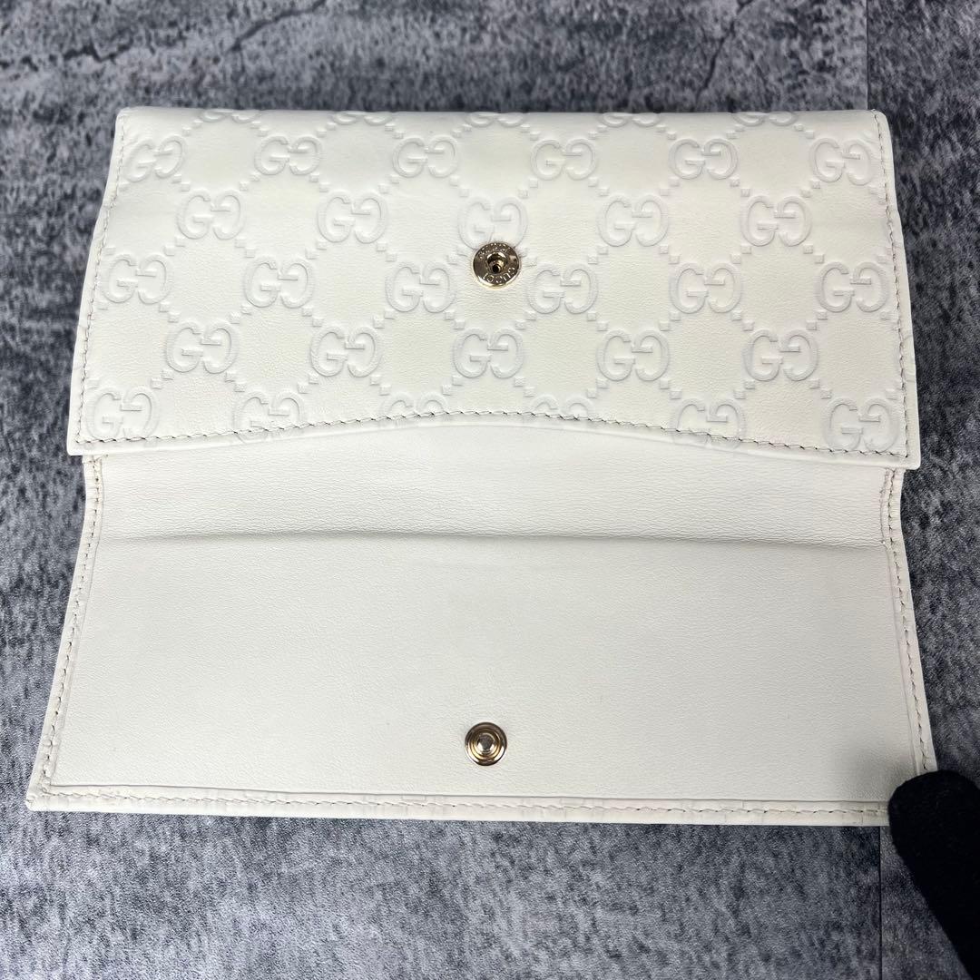 GUCCI ラブリーハート GG レザー 長財布 アイボリー W ホック