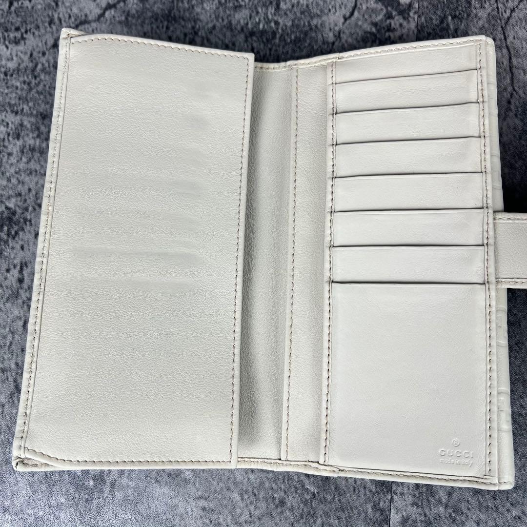 GUCCI ラブリーハート GG レザー 長財布 アイボリー W ホック
