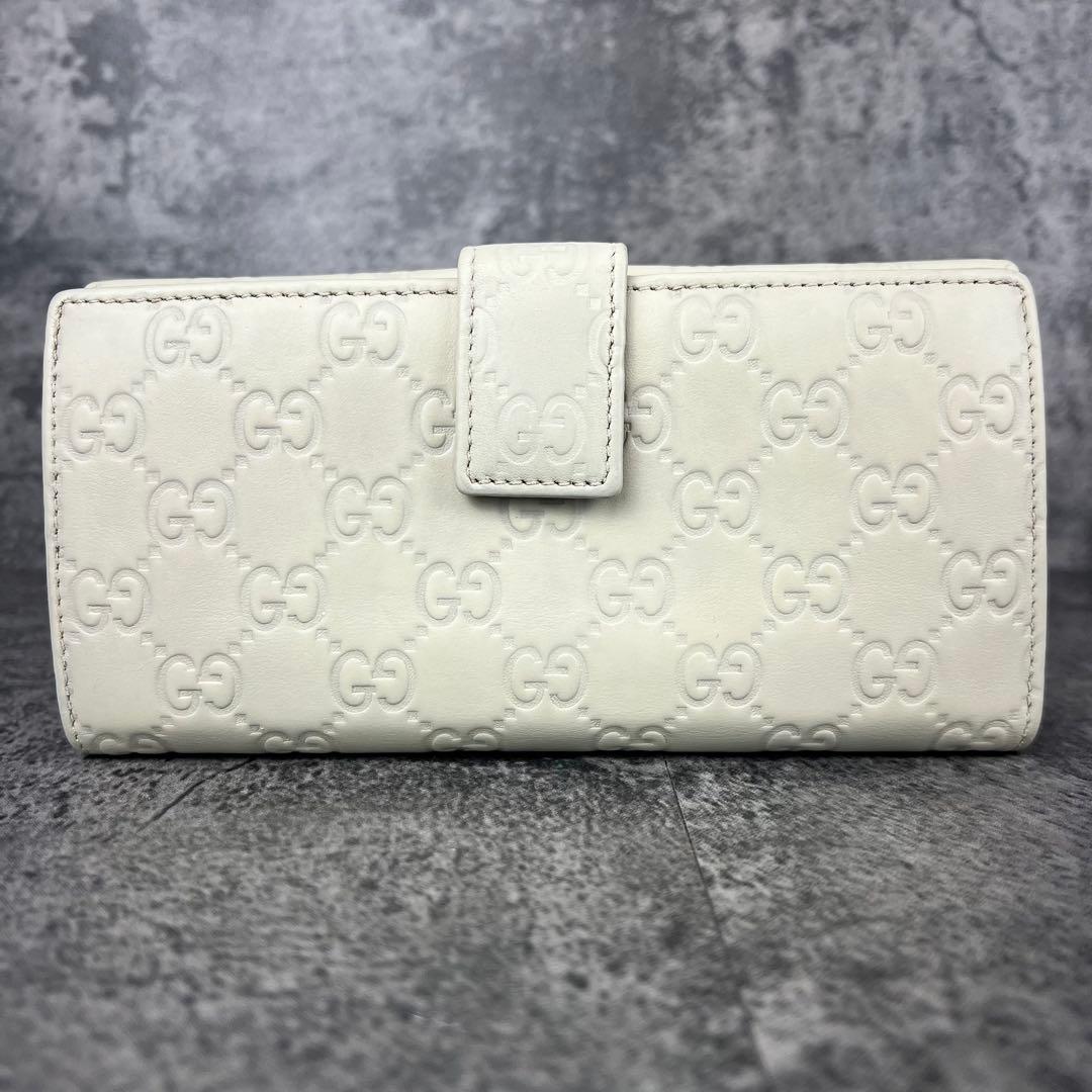 GUCCI ラブリーハート GG レザー 長財布 アイボリー W ホック