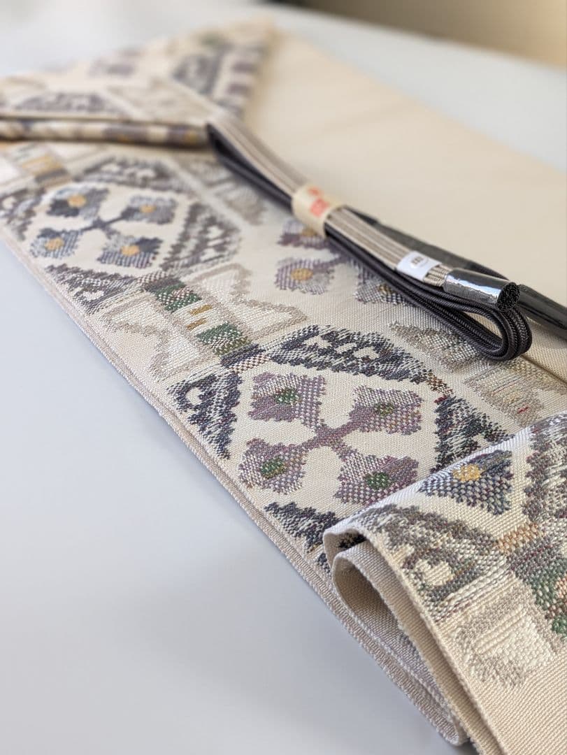 正絹鮫小紋両面染め袷お仕立て上がり、正絹西陣織織元帯屋捨松八寸名古屋帯