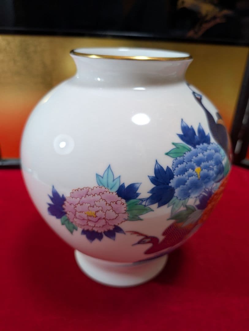 孔雀　牡丹　花瓶　香蘭社