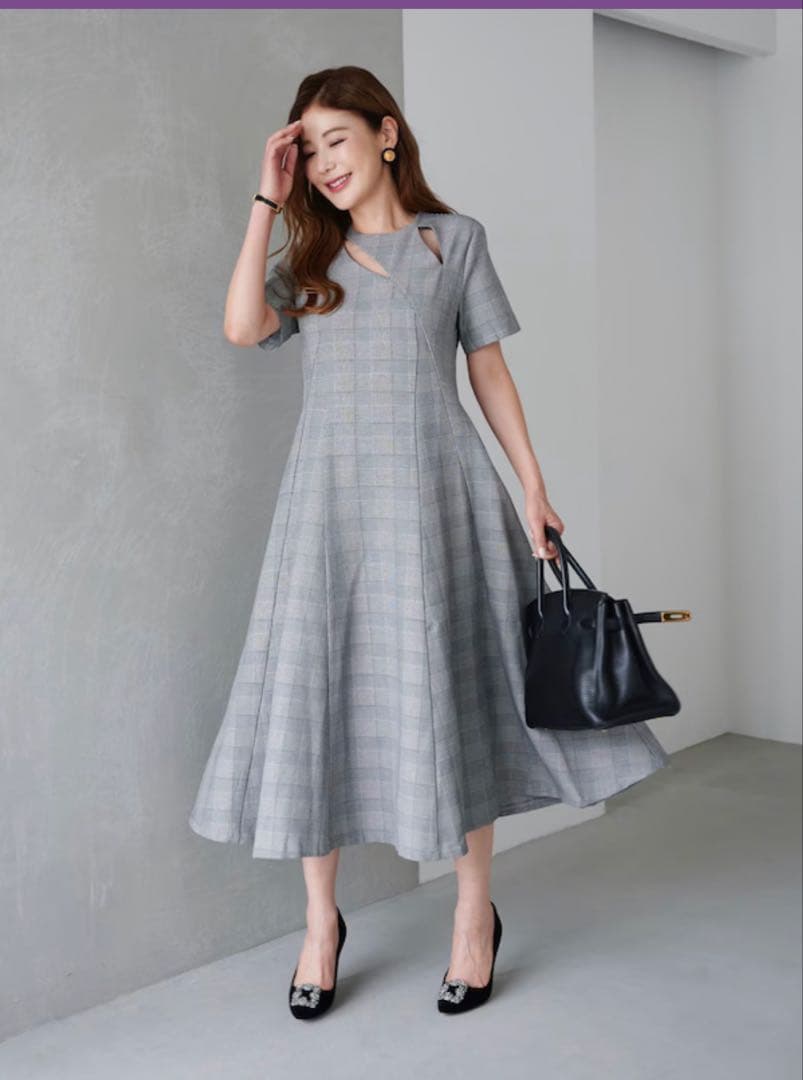 OBLI グレンチェックカットアウトドレス サイズ1