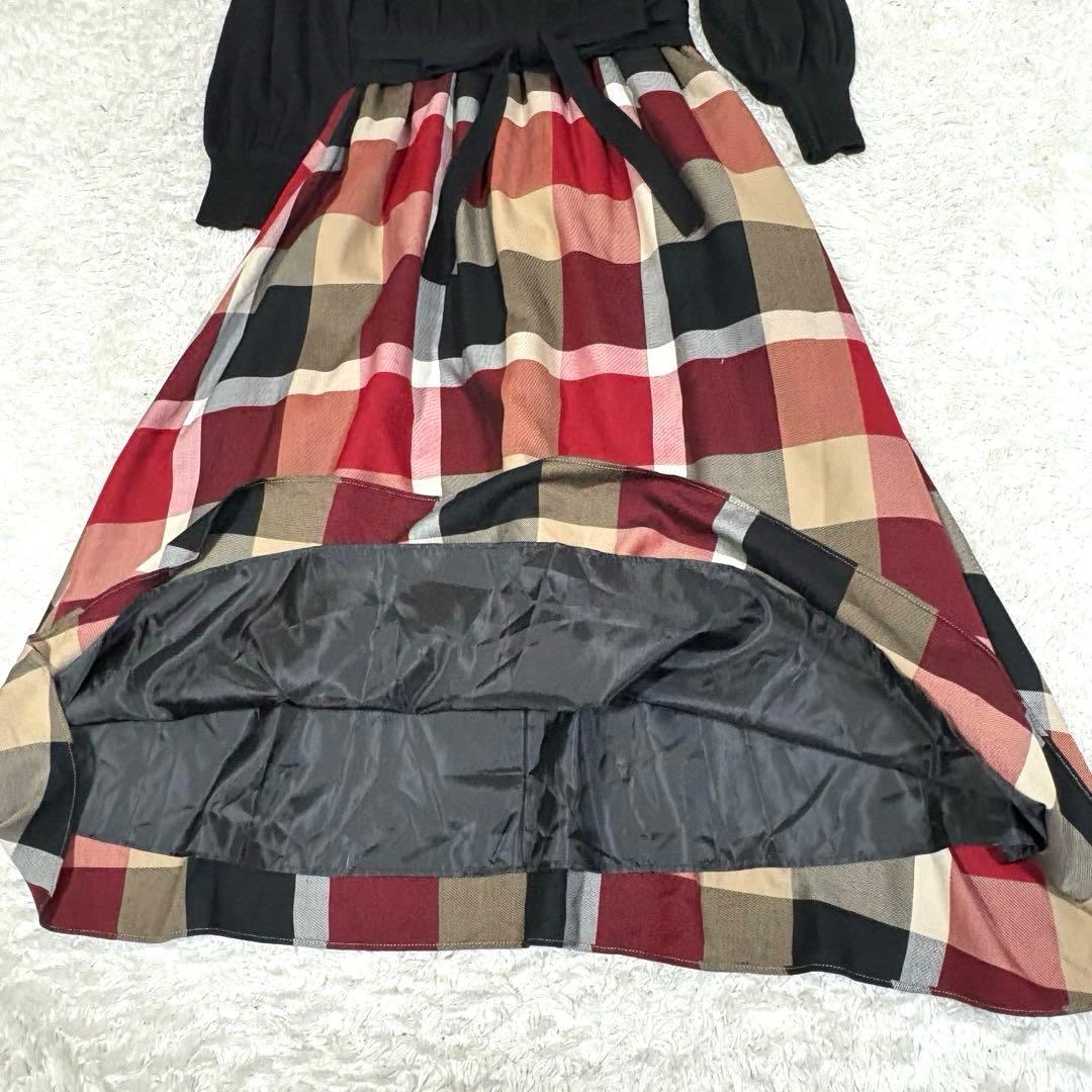 ブルーレーベルクレストブリッジ　ドッキングワンピース　ニット　チェック　りぼん