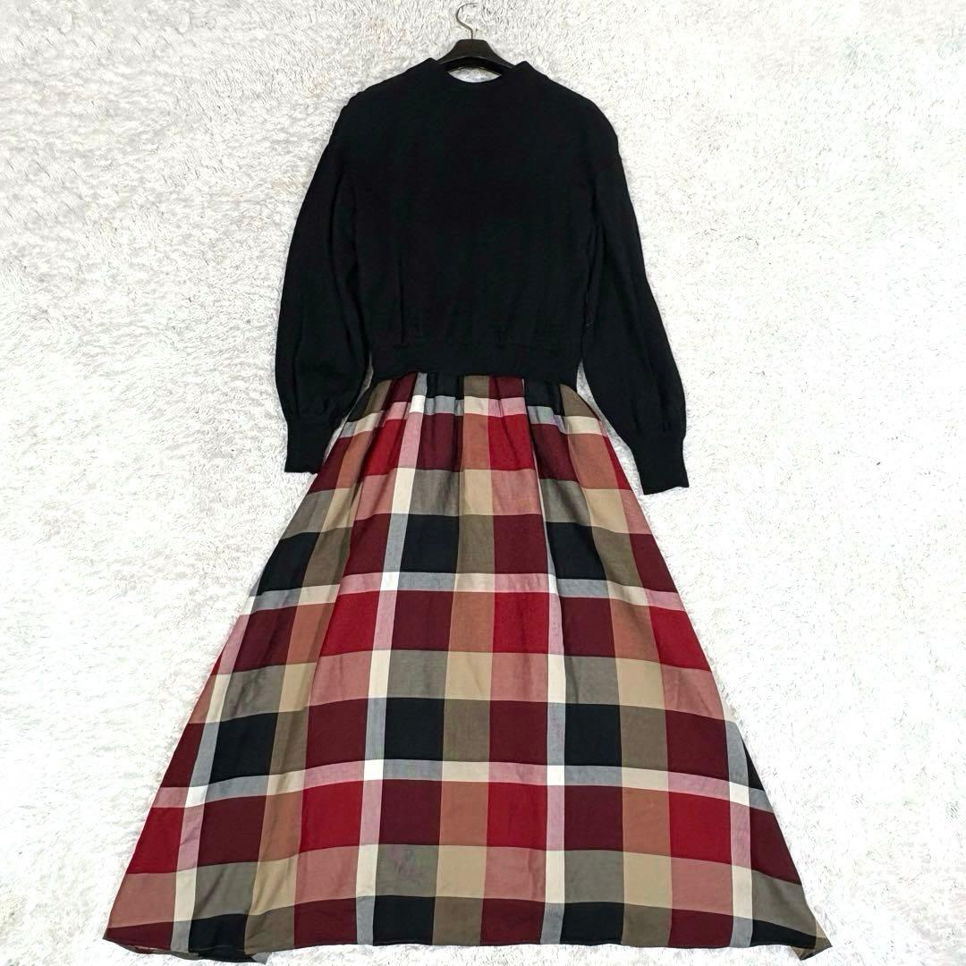 ブルーレーベルクレストブリッジ　ドッキングワンピース　ニット　チェック　りぼん