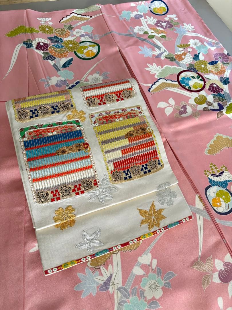 正絹 京友禅 金駒刺繍 千總 振袖 美しいピンク 美品