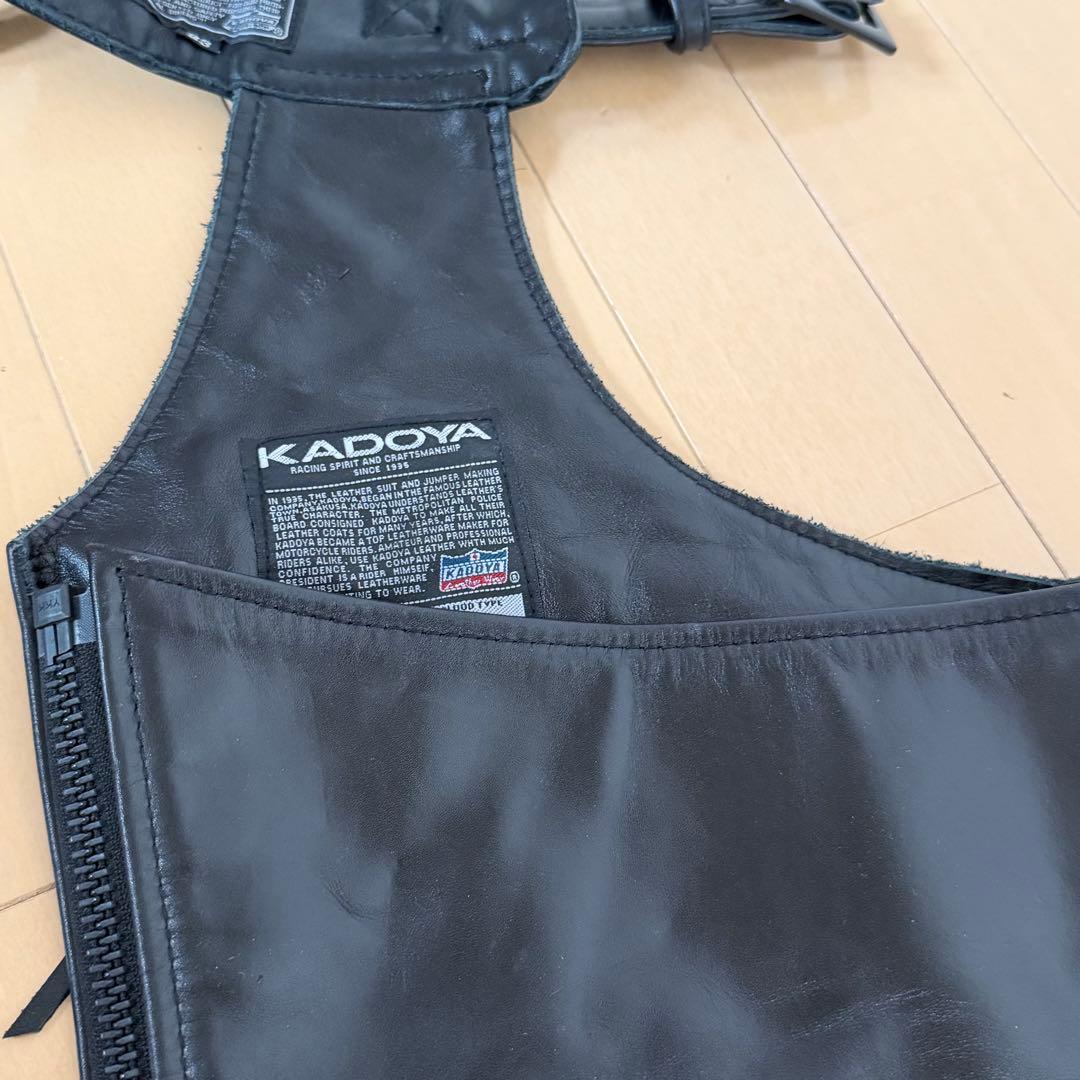 カドヤ KADOYAブラックレザーチャップス キルティング デザイン サイズ23