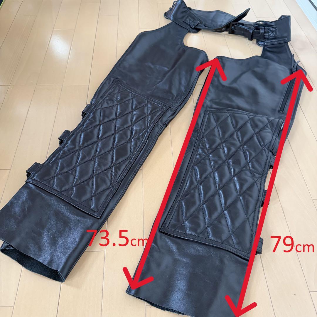 カドヤ KADOYAブラックレザーチャップス キルティング デザイン サイズ23