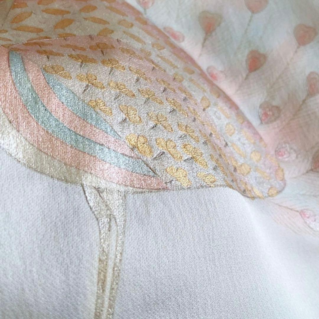 【美品】金彩 孔雀 松坂屋 生絹 訪問着 着物 フルセット スモールサイズ