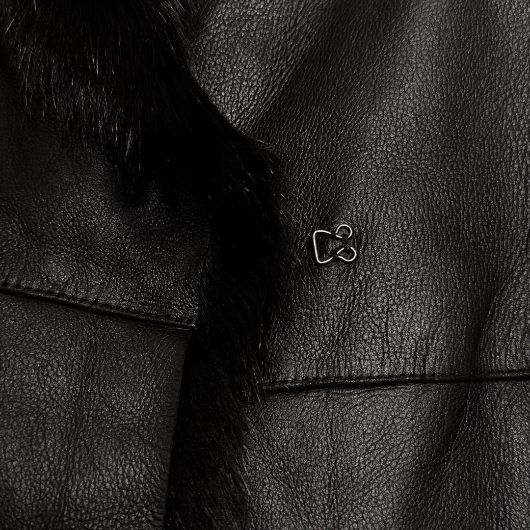 ムートン　ジャケット 羊革 ラムスキン 黒 M~L ブラック 毛皮 コート 美品