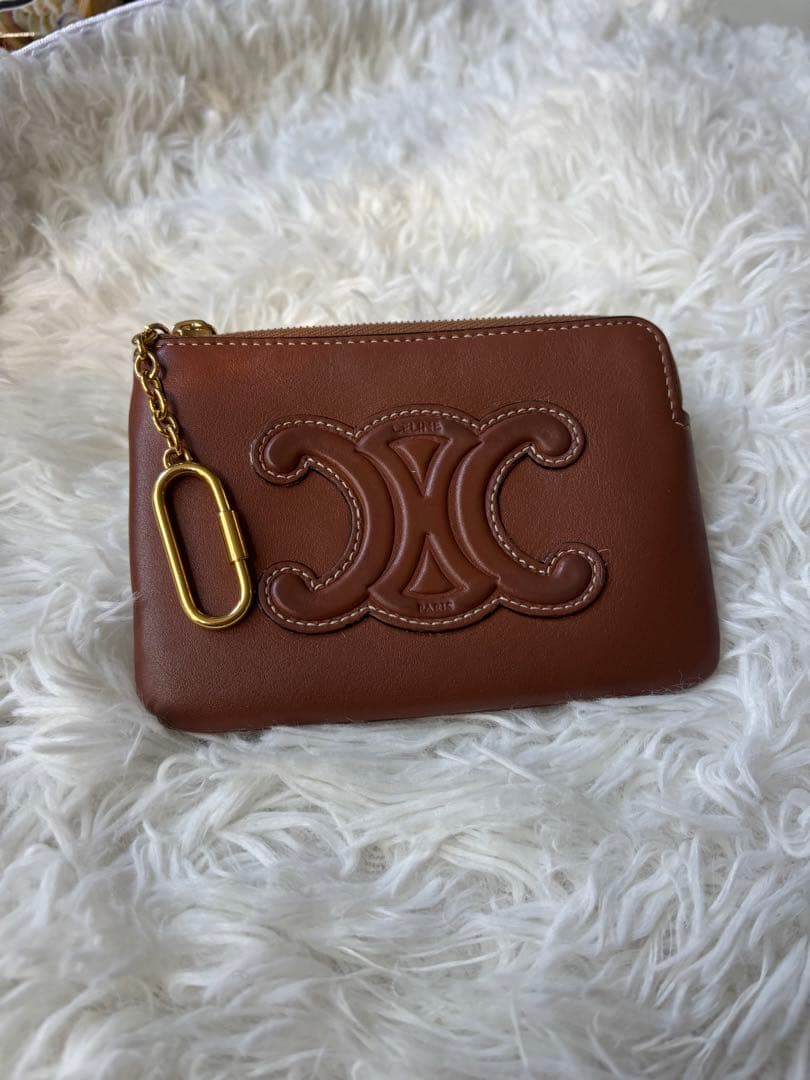 最終値下げ！セリーヌ　CELINE ブラウンレザー ケース ロゴ刺繍