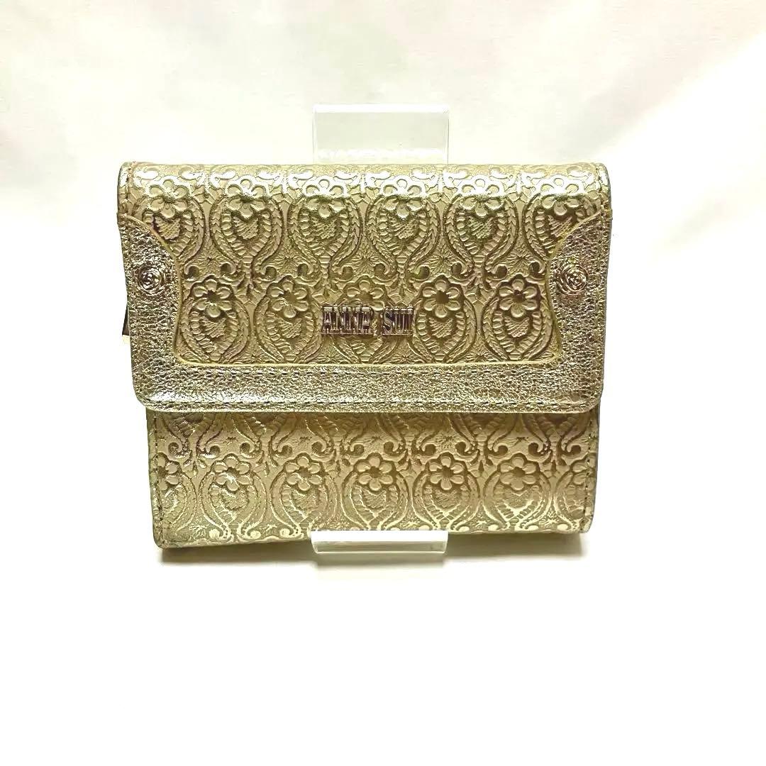 ANNA SUI 新品 未使用 アナスイ 三つ折り財布 ゴールド Ｌ字ファスナー