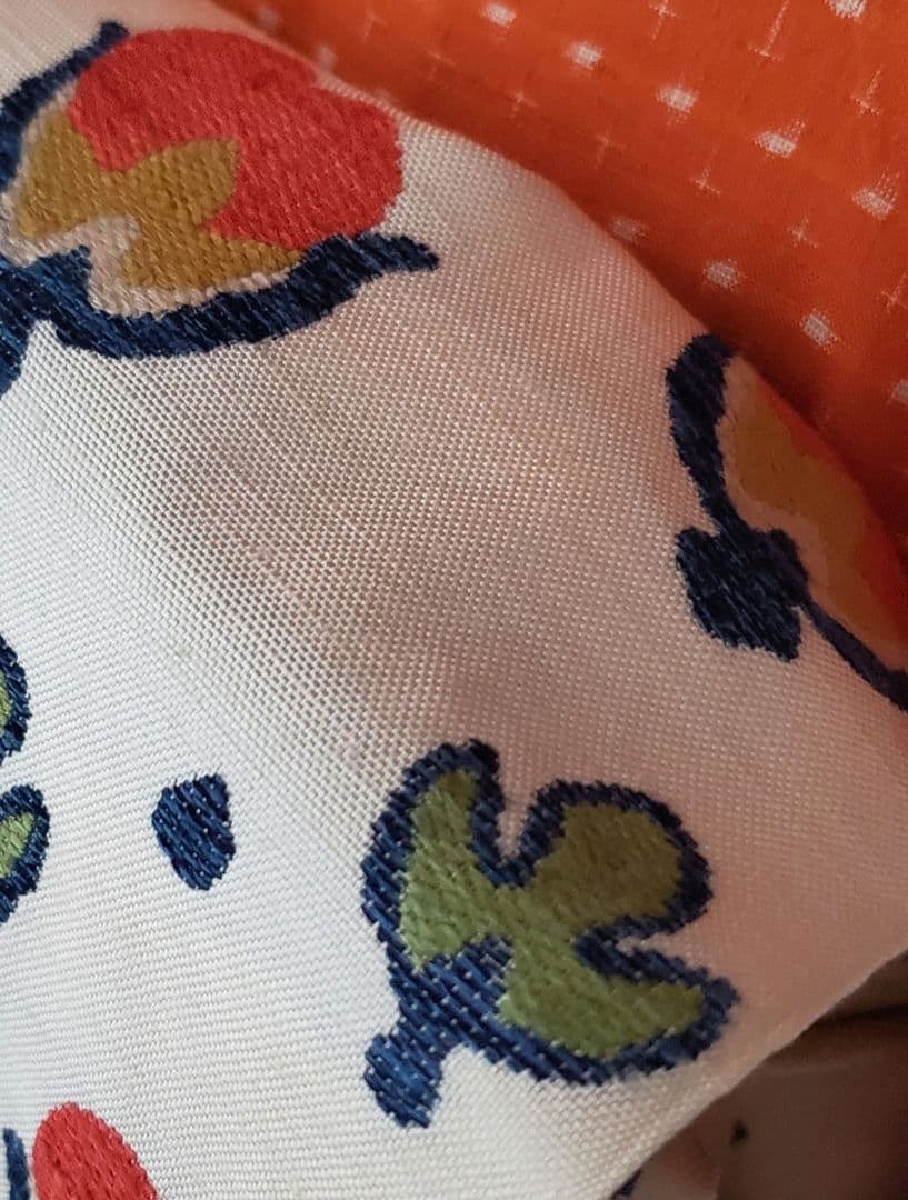 【着物帯＊セット】オレンジカラーの紬　十字絣　袋帯　正絹