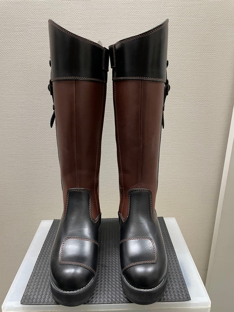 厚底牛革レディースバイク用ロングブーツ