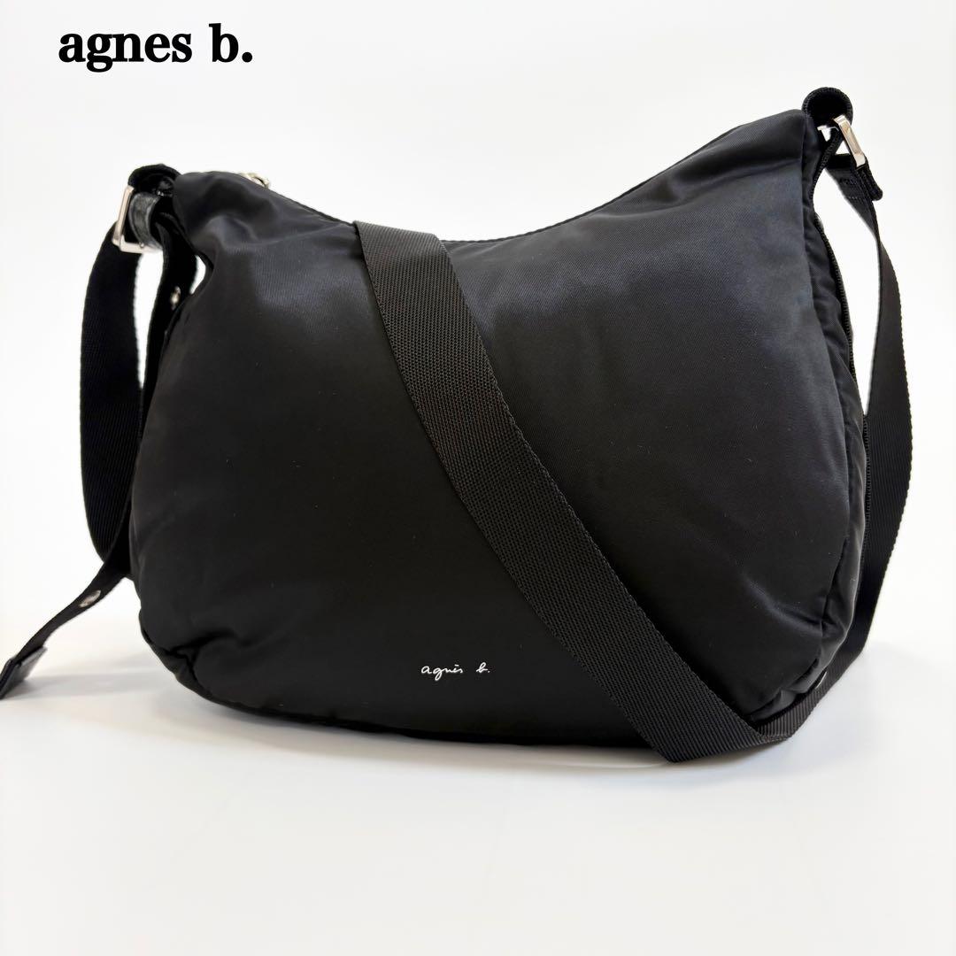 美品　アニエスベー　ショルダーバッグ　ロゴ　ナイロン　黒