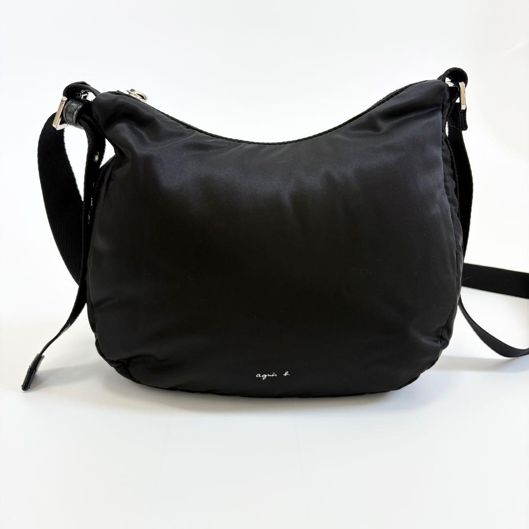 美品　アニエスベー　ショルダーバッグ　ロゴ　ナイロン　黒