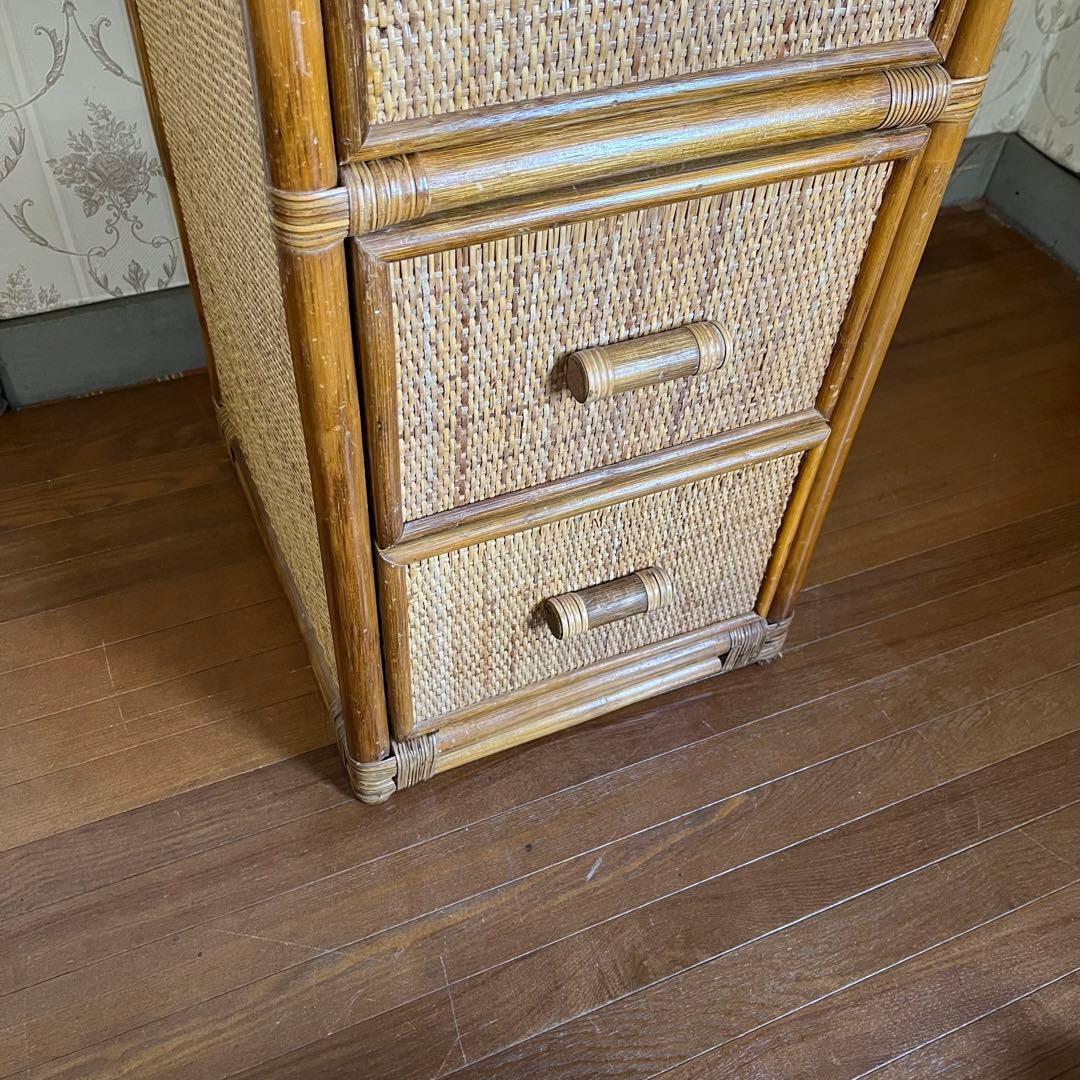 【アンティーク】籐 ラタン 4段 チェスト 収納棚 ランドリーラック 古道具