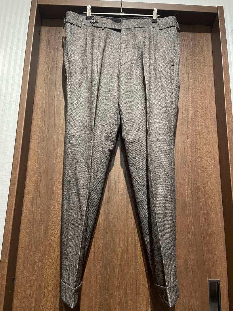 48 リングヂャケット ウール スラックス サイドアジャスター ブラウンチェック