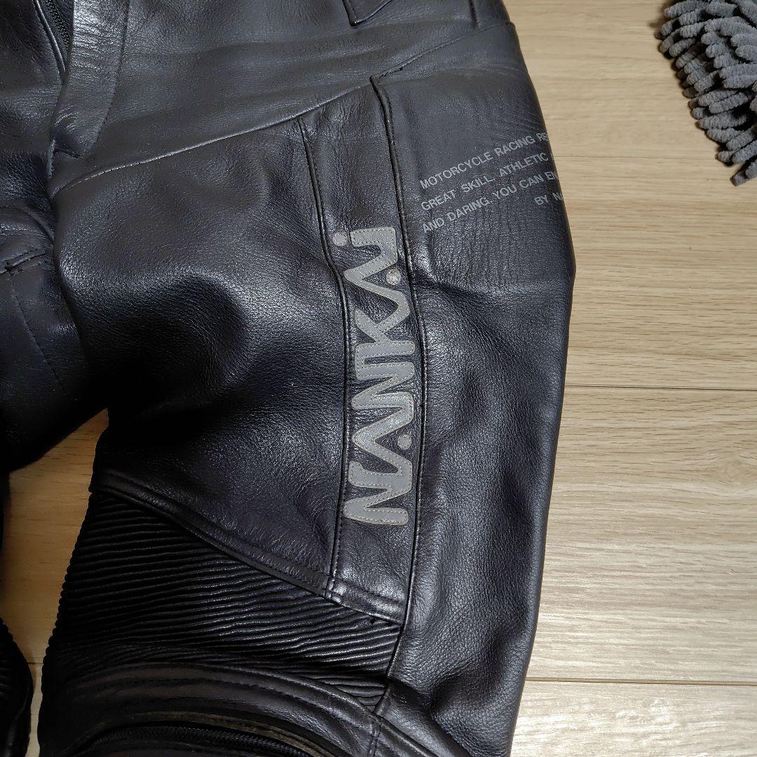 NANKAI 黒革バイクパンツ 膝プロテクター付き