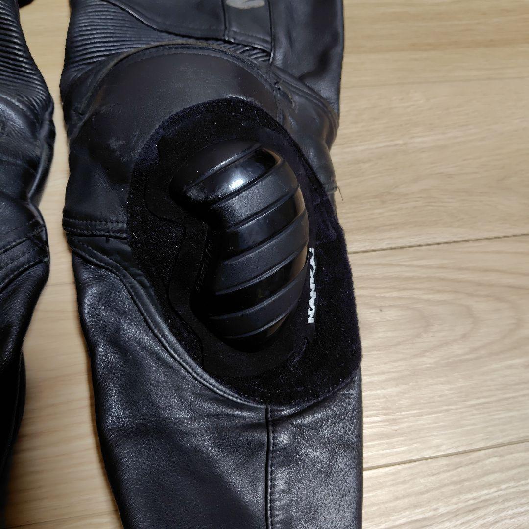NANKAI 黒革バイクパンツ 膝プロテクター付き
