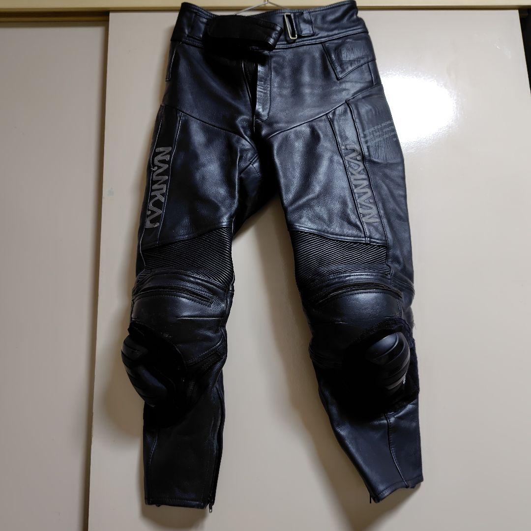 NANKAI 黒革バイクパンツ 膝プロテクター付き