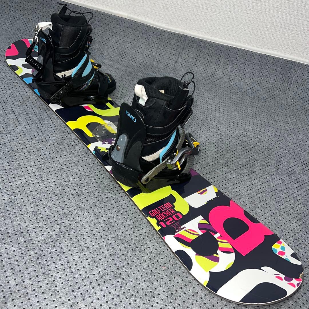 7-8使用 キッズスノーボード120cm IGNIO GRV×バイン×ブーツ