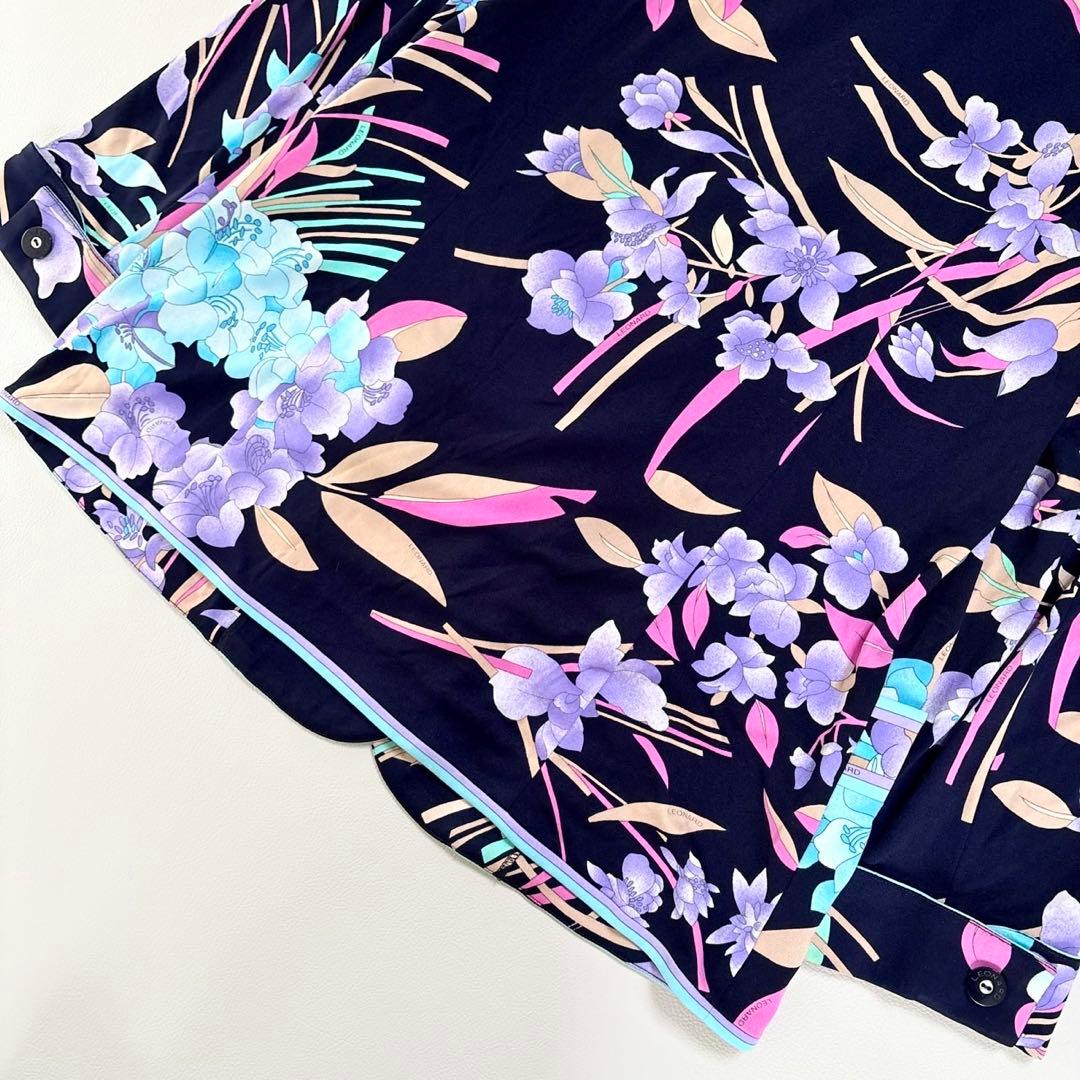 美品✨レオナール 美しい花柄 カンカン素材 ノーカラージャケット 大きいサイズ