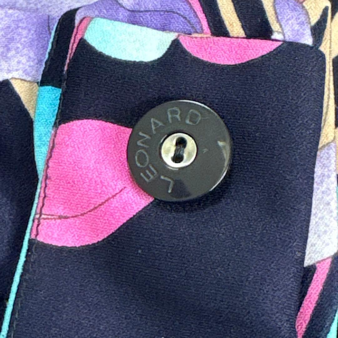 美品✨レオナール 美しい花柄 カンカン素材 ノーカラージャケット 大きいサイズ