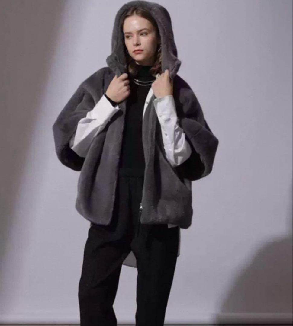 CADUNEチャコールグレーファーコート