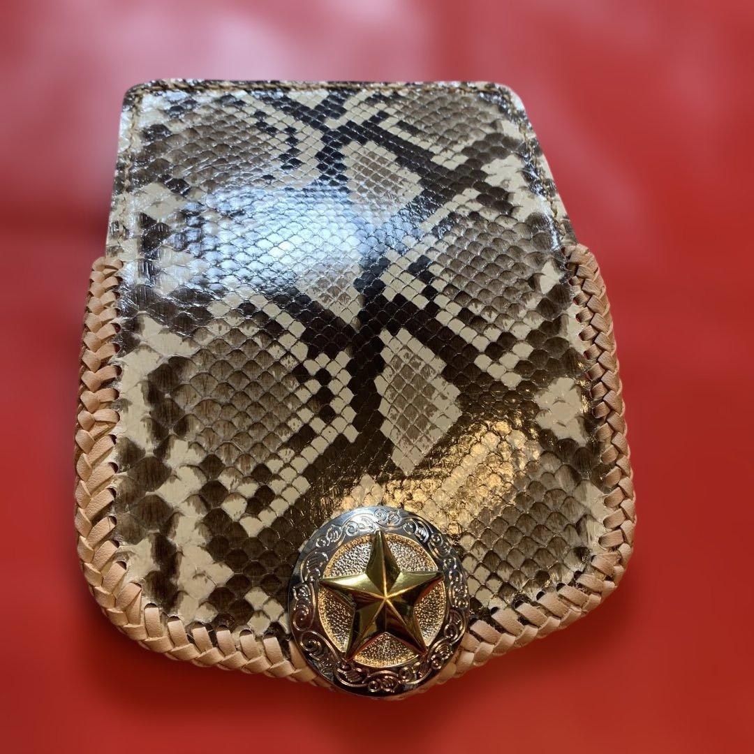 ハンドメイドレザークラフトダイヤモンドパイソンミドルウォレット財布　カードケース