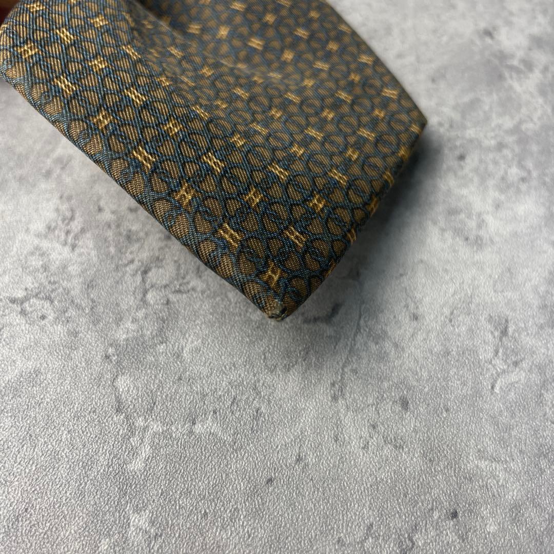美品 HERMES エルメス H柄 リング 総柄 ネクタイ ブラウン 茶