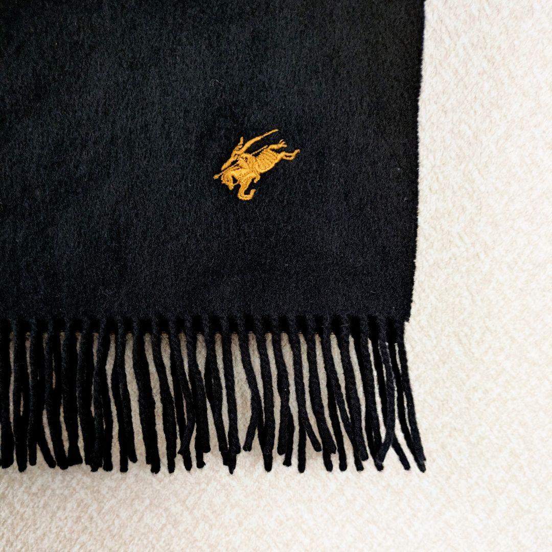 希少 BURBERRYS カシミヤ 黒 マフラーストール ゴールド　フリンジ太