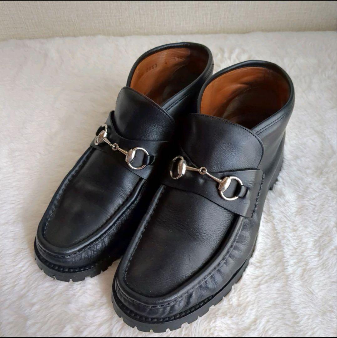 GUCCI チャッカブーツ ホースビット 金具 レザー タンクソール ブラック