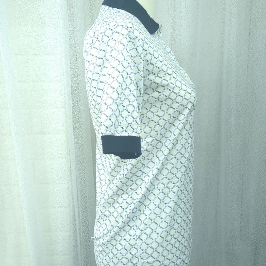 セリーヌ 100% コットン ポロシャツ ホワイト ネイビー ブルー イタリア製