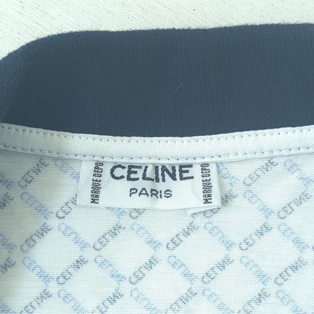 セリーヌ 100% コットン ポロシャツ ホワイト ネイビー ブルー イタリア製