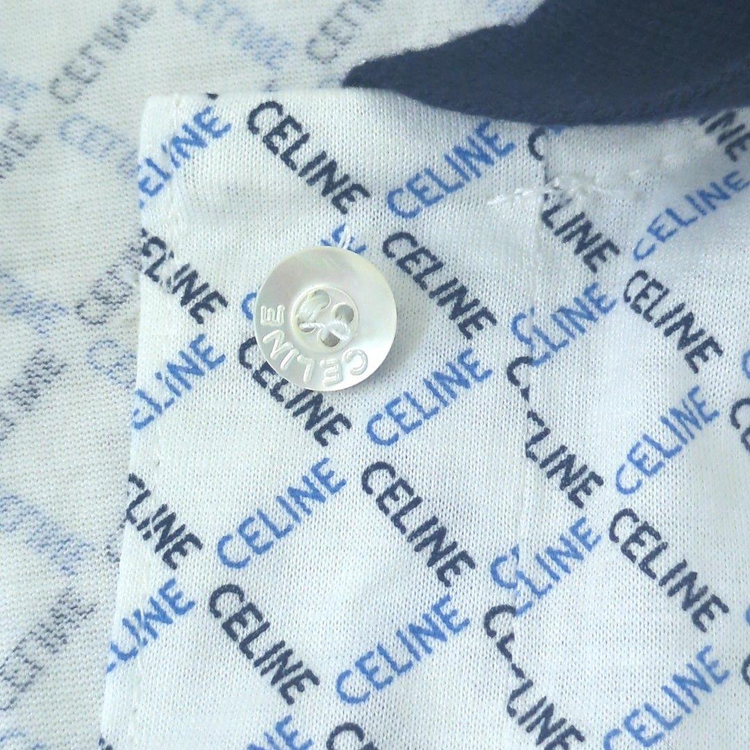 セリーヌ 100% コットン ポロシャツ ホワイト ネイビー ブルー イタリア製