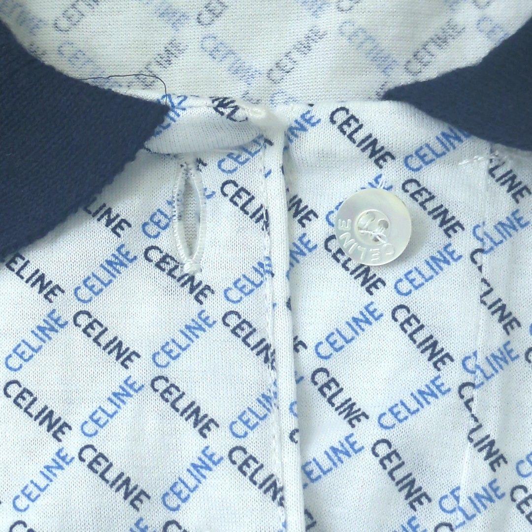 セリーヌ 100% コットン ポロシャツ ホワイト ネイビー ブルー イタリア製