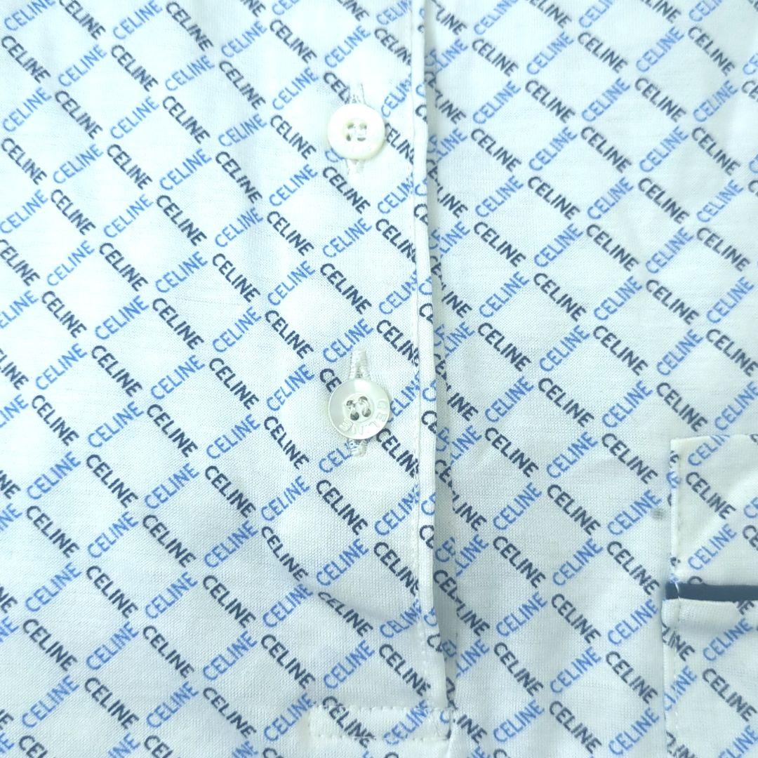 セリーヌ 100% コットン ポロシャツ ホワイト ネイビー ブルー イタリア製